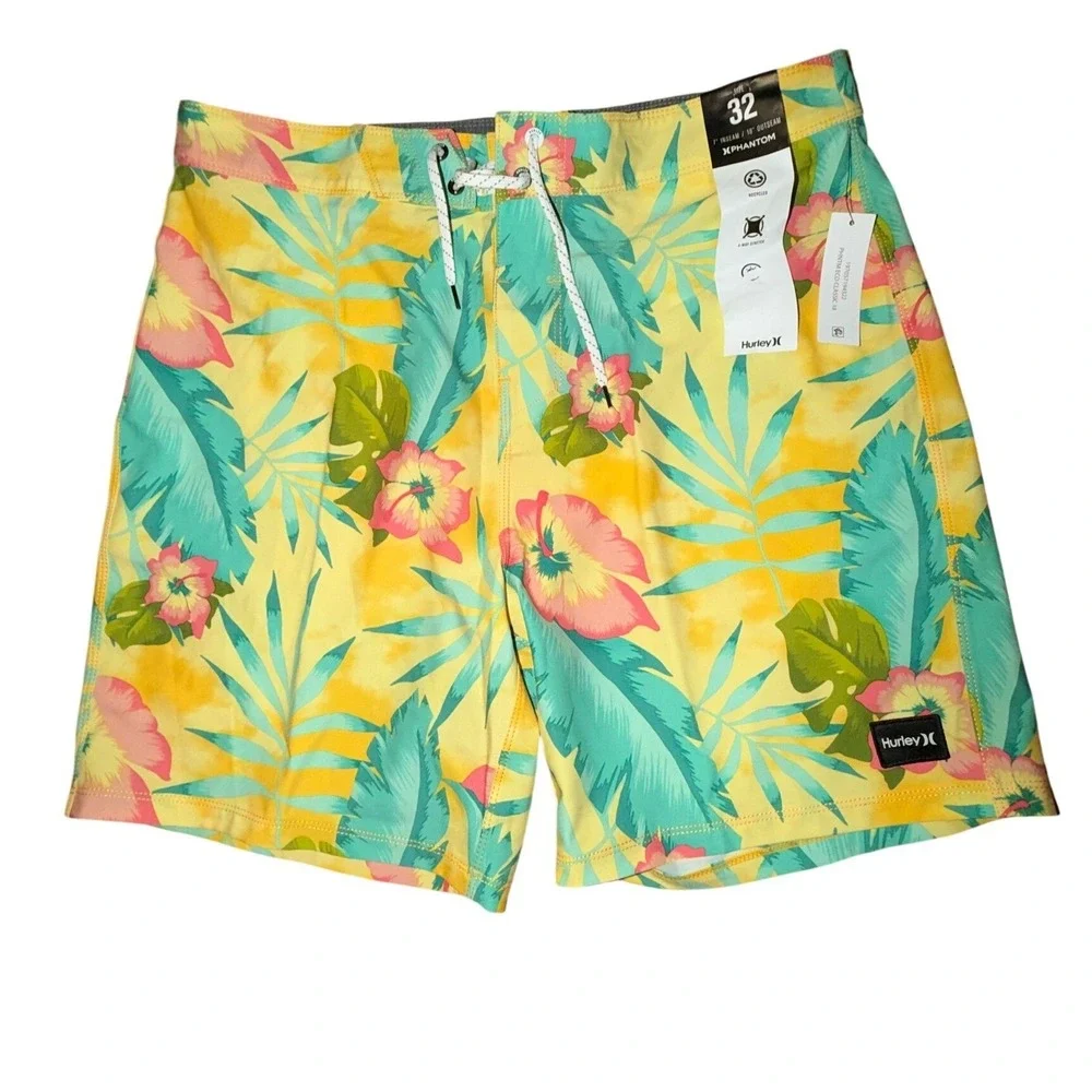 Hurley Men's Phantom Board Shorts Yellow Floral Swim Trunks, Size‎ 32, NWT